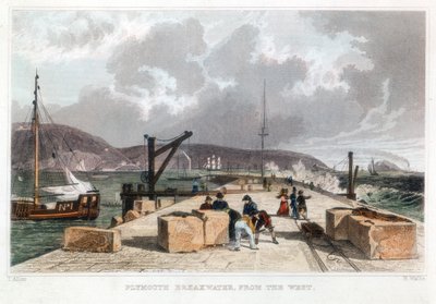 1829年の西からのプリマス防波堤 作： Thomas Allom