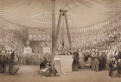 1842 年 1 月 17 日、ロンドンの新しい王立証券取引所の最初の石を敷設するアルバート王子 作： Thomas Allom