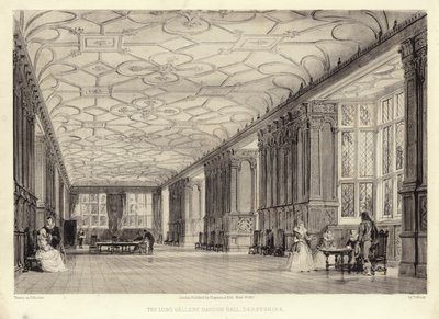 ロングギャラリー、ハドンホール、ダービーシャー（リソティント） 作： Thomas Allom