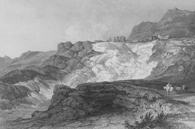 ヒエラポリスの遺跡、現在はパンブークカレと呼ばれ、ラオディケアからの途中です。 作： Thomas Allom