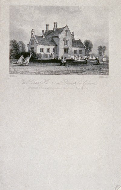 Dunsfold Greenの校舎、サリー、1850年（鋼線の彫刻） 作： Thomas Allom