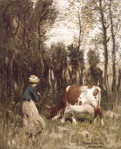 牛を駆る少女 作： Thomas Austen Brown