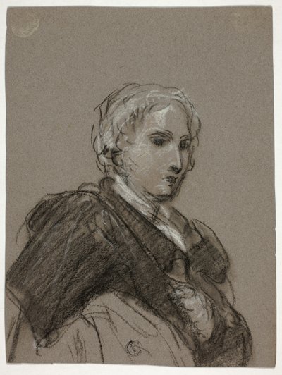 女性の胸像 (直腸); ドレープフィギュア、4 分の 3 の長さ (裏面) 作： Thomas Barker