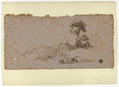 フォア グラウンドで牛と山の農家 作： Thomas Barker