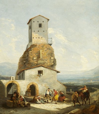 イタリアの風景（油彩・パネル 作： Thomas Barker