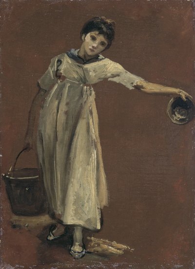 ペール缶を運ぶ少女（キャンバスに油彩） 作： Thomas Barker of Bath