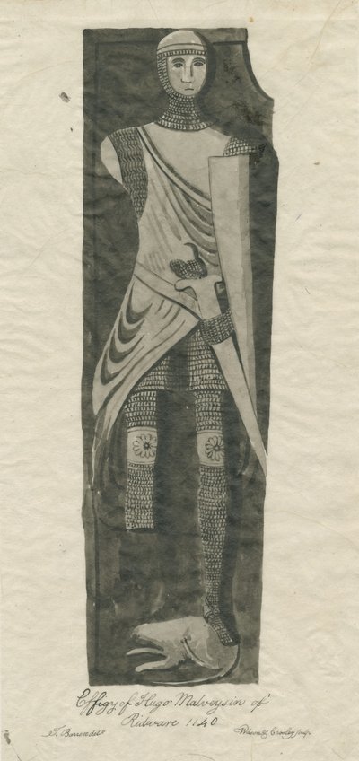 Mavesyn Ridware-Hugo Mavesynの墓：セピア色とインクトレース、nd [？18世紀後半] 作： Thomas Barrett