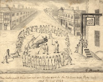 ベアベイティング、マンチェスター、1819年（ペンとインクで紙を洗う） 作： Thomas Barritt
