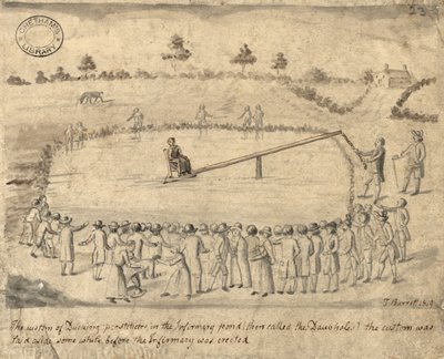 ダッキング売春婦、マンチェスター、1819年（ペンとインクで紙を洗う） 作： Thomas Barritt