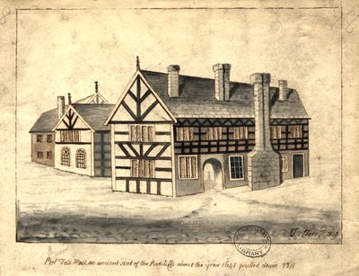 1819年、マンチェスターのプールフォールドホール（ペンとインクで紙の上を洗う） 作： Thomas Barritt