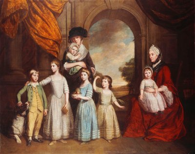 1776年の風景を超えたアーチの前の、長編の、クレイヴン・チルドレンのグループの肖像画 作： Thomas Beach