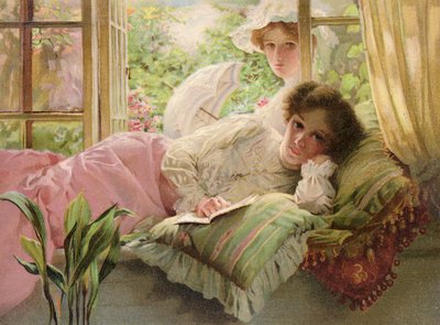 母の休息時間（カラーリトグラフ 作： Thomas Benjamin Kennington