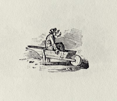 &39;イギリスの鳥と四足動物の歴史&39; publ 1815（bw彫刻）からの手押し車の男 作： Thomas Bewick