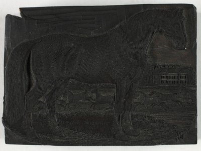四足動物の一般的な歴史からの黒い馬の木版画 作： Thomas Bewick