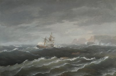 岩が多い海岸近くの難破船 作： Thomas Birch