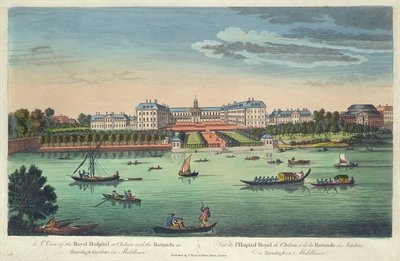 パブ、チェルシーの王立病院とラネライガーデンズのロタンダの眺め。ロバート・セイヤー作、1751年 作： Thomas Bowles