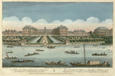 パブ、チェルシーの王立病院とラネライガーデンズのロタンダの眺め。ロバート・セイヤー作、1751年 作： Thomas Bowles