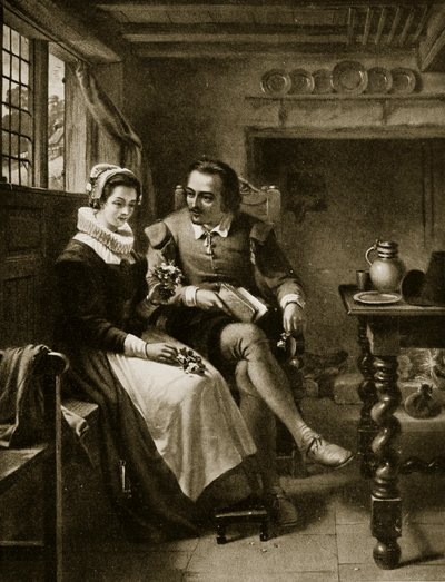 シェイクスピアの求愛、「ハッチンソンのイギリス国民の物語」、1923年頃のイラスト 作： Thomas Brooks