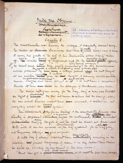 Ms 1-1911、p.1「Jude the Obscure」のページ、1894年頃（紙にインク） 作： Thomas Bush Hardy