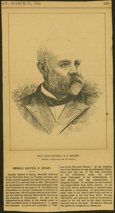 一般的なRSリプリーの死亡記事と彫刻 作： Thomas Butler Gunn