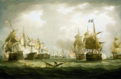 トラファルガーの海戦、1805年10月21日、戦闘開始、19世紀初頭（油彩・カンヴァス） 作： Thomas Buttersworth