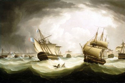トラファルガーの海戦、1805年10月21日、戦闘終了時、19世紀初頭（油彩・カンヴァス） 作： Thomas Buttersworth