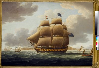 1795年にチャタム造船所（イギリス）で建造されたイギリス海軍の一等110門艦「ヴィル・ド・パリ」（満帆時 作： Thomas Buttersworth