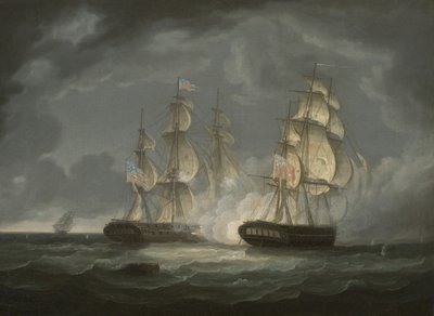 1815年の米国フリゲート大統領とHMSエンディミオンの間の行動の実行 作： Thomas Butterworth