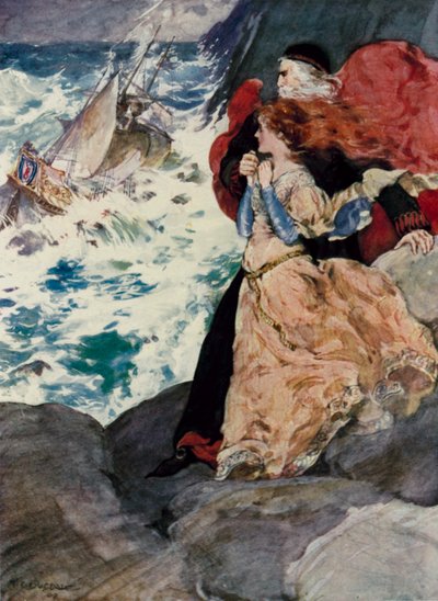 テンペストを見るプロスペロとミランダ (カラー リソ) 作： Thomas Cantrell Dugdale