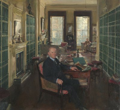 ポートマン スクエア 32 番地の図書館にいるロバート ウィット卿 作： Thomas Cantrell Dugdale
