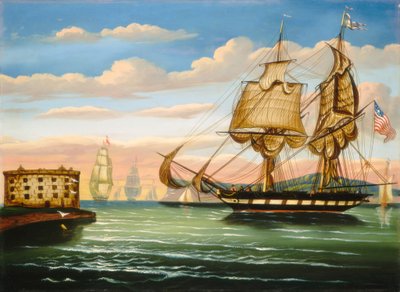 ニューヨーク湾、日没、19 世紀半ば。 作： Thomas Chambers
