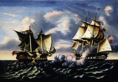 H.B.M.フリゲート「マセドニアン」の米フリゲート「ユナイテッド・ステーツ」による拿捕（1812年10月25日 作： Thomas Chambers