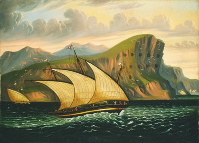 ジブラルタル沖のフェルッカ、19 世紀半ば。 作： Thomas Chambers