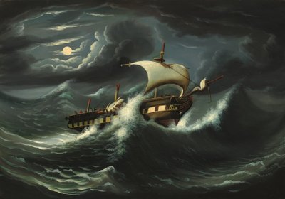 嵐に翻弄されたフリゲート艦、19 世紀半ば。 作： Thomas Chambers