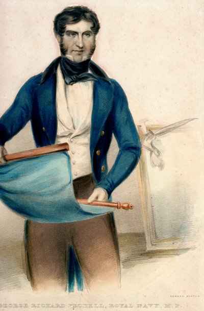 英国海軍ジョージ・リチャード・ペシェル大尉（カラーリトグラフ） 作： Thomas Charles (after) Wageman