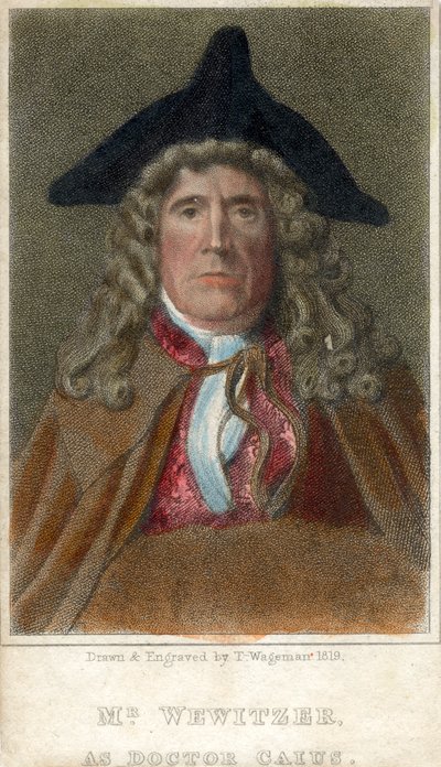 カイウス博士としてのウェヴィザー氏、1819年。 作： Thomas Charles Wageman