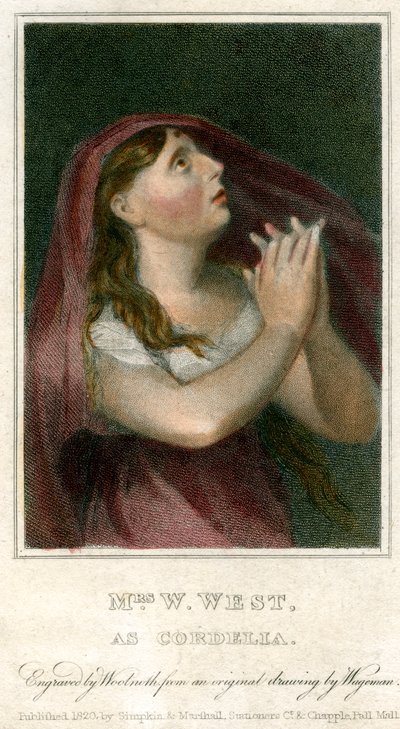 コーデリアとしてのWウェスト夫人、1820年。 作： Thomas Charles Wageman