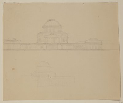 オハイオ州議会議事堂の標高、1838年頃（ベージュ色の紙に黒鉛鉛筆） 作： Thomas Cole