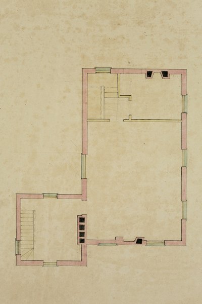 キャッツキルの提案されたヴィラの 2 階の間取り図 作： Thomas Cole