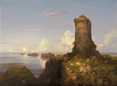 台無しにされたタワーのイタリアの海岸。 1838 作： Thomas Cole