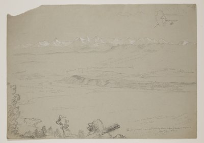 1841年スイス、ヒルショーモンのイベルドン湖またはヌーシャテル（紙にガッシュを塗った鉛筆） 作： Thomas Cole