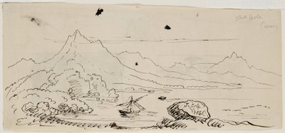 ランドスケープスケッチ、1841年（クリーム色の紙の上にペンと黒のインク） 作： Thomas Cole