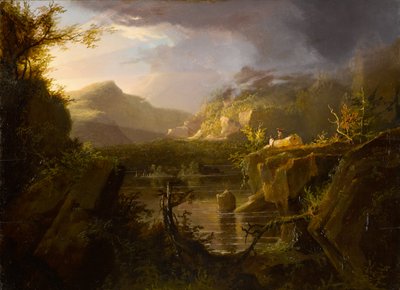 ロマンチックな風景、c.1826（木製パネルに油彩） 作： Thomas Cole