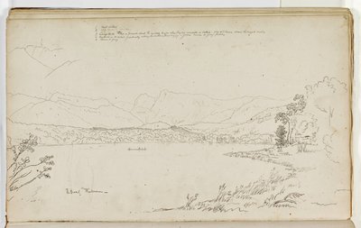 1829年イギリスの湖水地方、ウィンダミアの首（ペンと紙に鉛筆でインク） 作： Thomas Cole