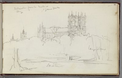 北からのウェストミンスター寺院、セントジェームスパーク、1830年頃（紙に鉛筆） 作： Thomas Cole