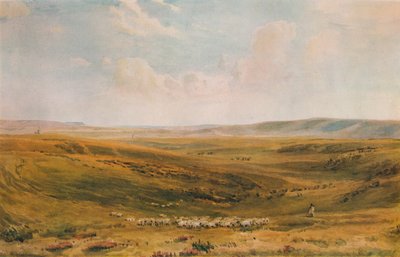 遠くのルイスシーフォードクリフ近くのダウンズ、c1887 作： Thomas Collier