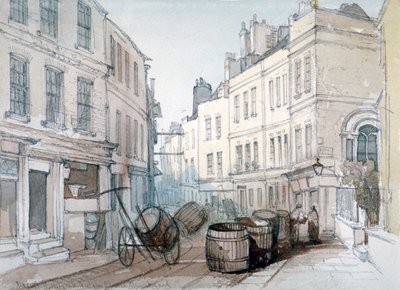 ブレッド ストリート ヒルとセント ニコラス オレーブ教会の墓地、シティ オブ ロンドン、c1850 作： Thomas Colman Dibdin