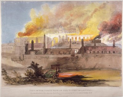 1841 年 10 月 30 日、ロンドン塔の武器庫での火災 作： Thomas Colman Dibdin