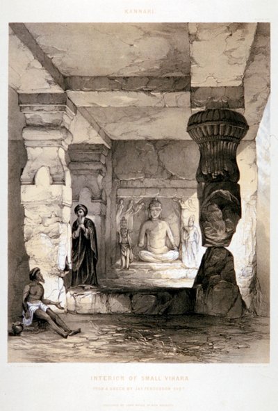 「カンナリ、小さなビハーラのインテリア」、インド、1845 作： Thomas Colman Dibdin