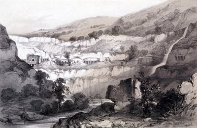 洞窟の眺め、アジュンタ、インド、1844 作： Thomas Colman Dibdin